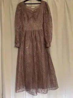 薄紫色 パープルレース 長袖 ロングワンピース　オケージョンドレス