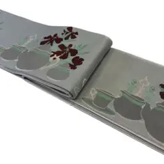 【新品未使用】おりびと正絹半幅帯 ティータイム ティーポット 花 個性的 お洒落