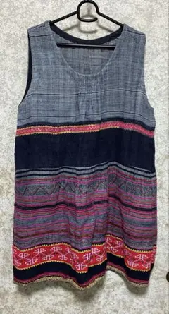 モン族刺繍　チュニック　エプロン　レディースL -LL ゆったりめ