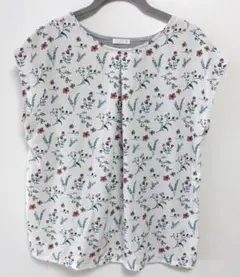 美品　花柄　 前後異素材切り替えトップス　サイズM