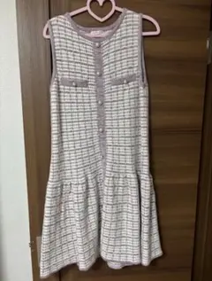 Willselection ツイード風ストライプノースリーブワンピース