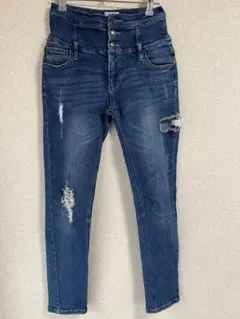 ハイウエスト スキニーデニム ダメージ加工 INGNI M