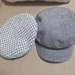 チェック柄キャスケット＆千鳥格子ベレー帽 2点セット