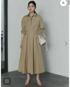 ANNA ドライツイル シャツワンピース ロング ベルト ベージュ - メルカリ