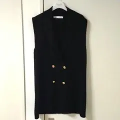 美品 ZARA ザラ 金ボタン ニットジレ ベスト ダブル ブラック Mサイズ