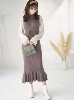 GRL 袖異素材リブニットワンピースmb1183