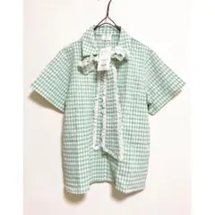 merry jenny 新品 グリーン ギンガムフリルボウタイブラウス