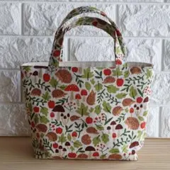 綿麻ハリネズミときのこ柄トートバッグ　✻ハンドメイド✻