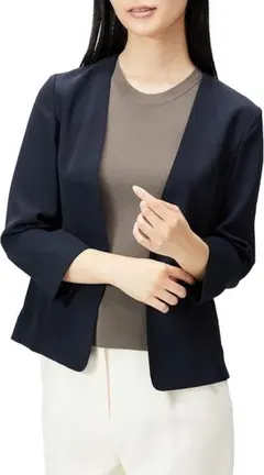 ナチュラルビューティーベーシック　ノーカラージャケット　XL LL ネイビー