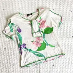 Q296 美品 L レオナール 花柄 レオパード リボン カットソー レディース LEONARD - Q296 美品 L レオナール 花柄 レオパード リボン カットソー