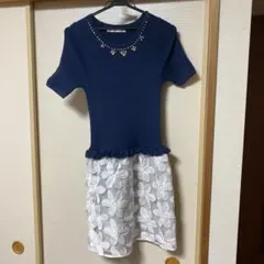 HERE'S TOWN 半袖 リブニット ビジュー装飾のサムネイル