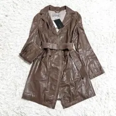 タグつき SPORTMAXマックスマーラ ラムレザー ロングコート ベルト ML