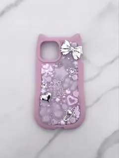 iPhone15 デコケース デコ電 ピンク スマホケース