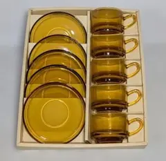 昭和レトロ アデリアカラー紅茶5客セット 琥珀硝子 アンバーガラス 石塚硝子