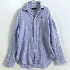 ポロラルフローレン リネン シャツ ストライプ 長袖 ポニー刺繍 ブルー XS