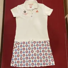ルコックスポルティフ】ゴルフ 切り替え ワンピース 錨 マリン柄 M 紺