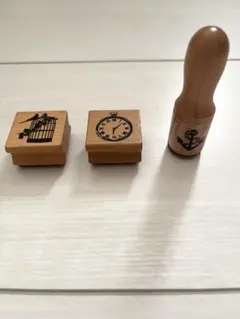 木製スタンプ 3個セットまとめ売り◾️鳥かご 時計 錨◾️はんこ