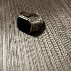 【2074】新品 アメカジ シルバー調 八角形 ブラックストーンリング 21号