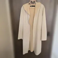 ZARA フード付きベージュロングコート Mスプリングコート