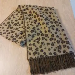 ヒョウ柄ストール ベージュ・ブラウン フリンジ付き