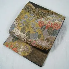 袋帯 翠祥錦 遠山に木々 草花柄 正絹 4520