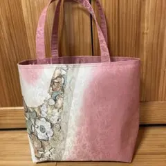 341 帯リメイクバッグ　ピンク 花柄 トートバッグ
