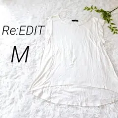 【Re:EDIT】リエディ　レーヨン　半袖カットソー　ホワイト　ノースリーブ　Mのサムネイル
