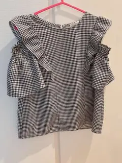 ハニーズ　ギンガムチェック肩開きブラウス　フリル　半袖　COLZA s