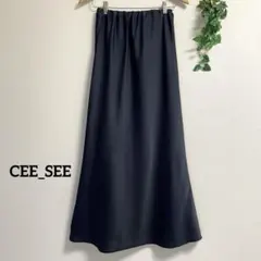 CEE_SEE＊ネイビー 光沢 サテン ロングスカート マーメイド ジュン 紺のサムネイル