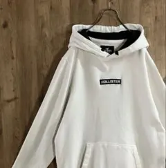 HOLLISTER パーカー　センターロゴ　刺繍ロゴ　シンプル　白　XL I29