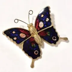 蝶のブローチ 青紫＆ゴールド vintage A128