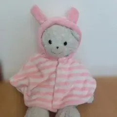 【美品】ウサギ耳付きピンクフリースポンチョ