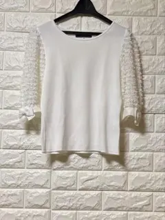 新品☆ エムズグレイシーの袖お花刺繍透かし7分袖ニットプルオーバー 新品☆ エムズグレイシーの袖お花刺繍透かし7分袖ニットプルオーバー