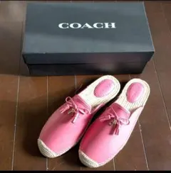 美品　定価39600円　COACH コーチピンク レザーエスパドリーユ