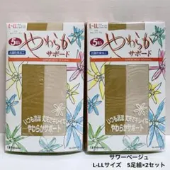 フクスケ　やわらかサポート　ストッキング　サワーベージュ　L-LL 5足組×2点