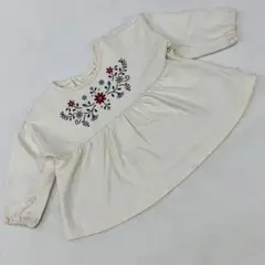 Biquette* club チュニック 花柄刺繍 長袖 フレア 生成り 90