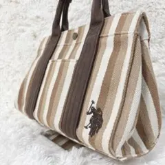 U.S.POLO ASSN ミニトート　ストライプ　刺繍ロゴ　ブラウン
