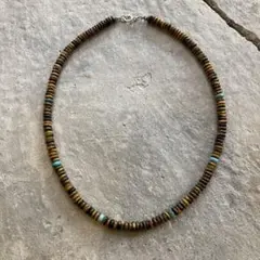 621タイガーアイと天然ターコイズのヒシネックレス 　太め　SV925