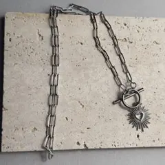 No.1415 ラスト1 オールステンレス　シルバー　ハート　ネックレス