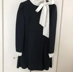 リボン付き黒長袖ミニワンピース 韓国　ワンホン　韓国コーデ