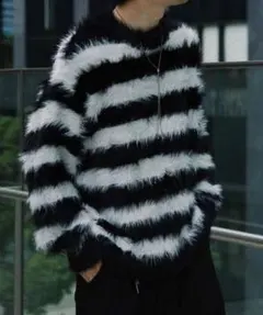 epnok ストライプ柄ファーニット Lサイズ