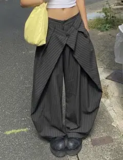 00s 90s archive ストライプ ワイドスラックス バギー - メルカリ