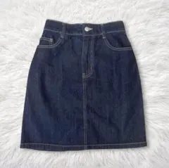 コルザ　デニム　ミニスカート　ジーンズ　濃紺　S ウエスト一部ゴム　台形　美脚