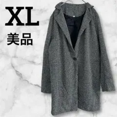 美品✨ シングルボタンフロントコート　【XL】　ジャケット　黒白　大きいサイズ