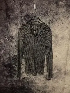 Y2K Black archive punk grunge ダメージ　Ｖネック