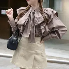 NICE CLAUP ビックリボンブラウス ブラウン