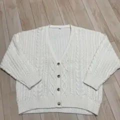 白ケーブル編み ニットカーディガン M