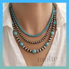 ターコイズ 三連 ネックレス メンズ レディース ナバホ調 エスニック 男女兼用