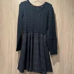 evelyn ダークグレー ケーブルニット チェックワンピース