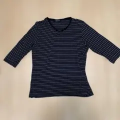 Atancion ボーダーカットソー 七分袖 ネイビー
